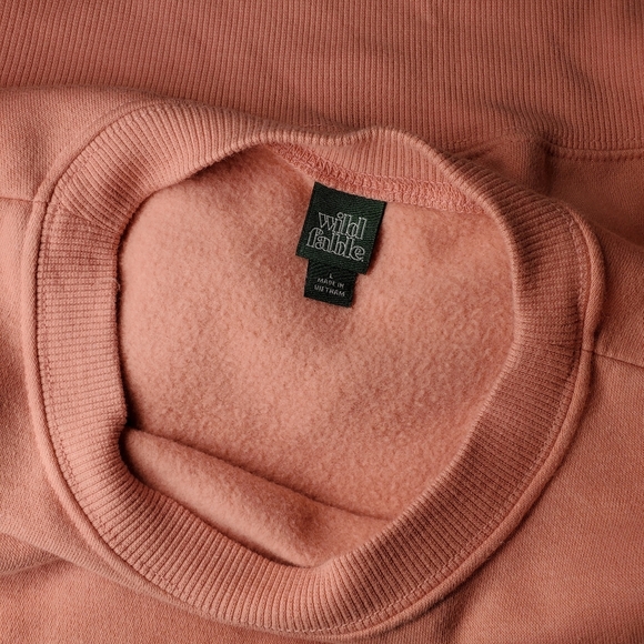Wild Fable Coral Pink Cropped Drop Shoulder Fleece Pullover Sweatshirt NWOT - Picture 14 of 16